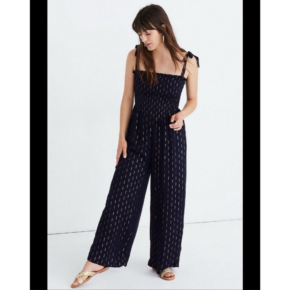 Cecilie Copenhagen Navy Gold Jumpsuit Romper Sleeveless Straight Leg Small S